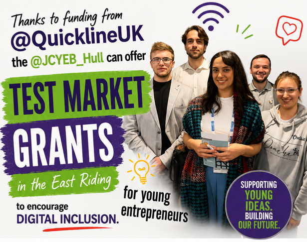 Quickline uk funding for east riding young entrepreneurs model social media posts