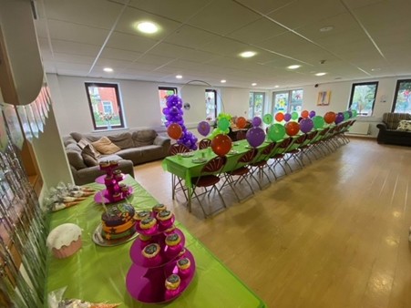 A photograph of one of the rooms at the Oasis Hub Hull set up for a birthday party