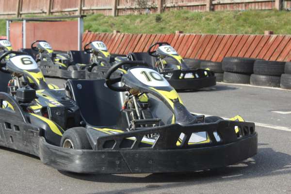 An image of our karts empty in the pits