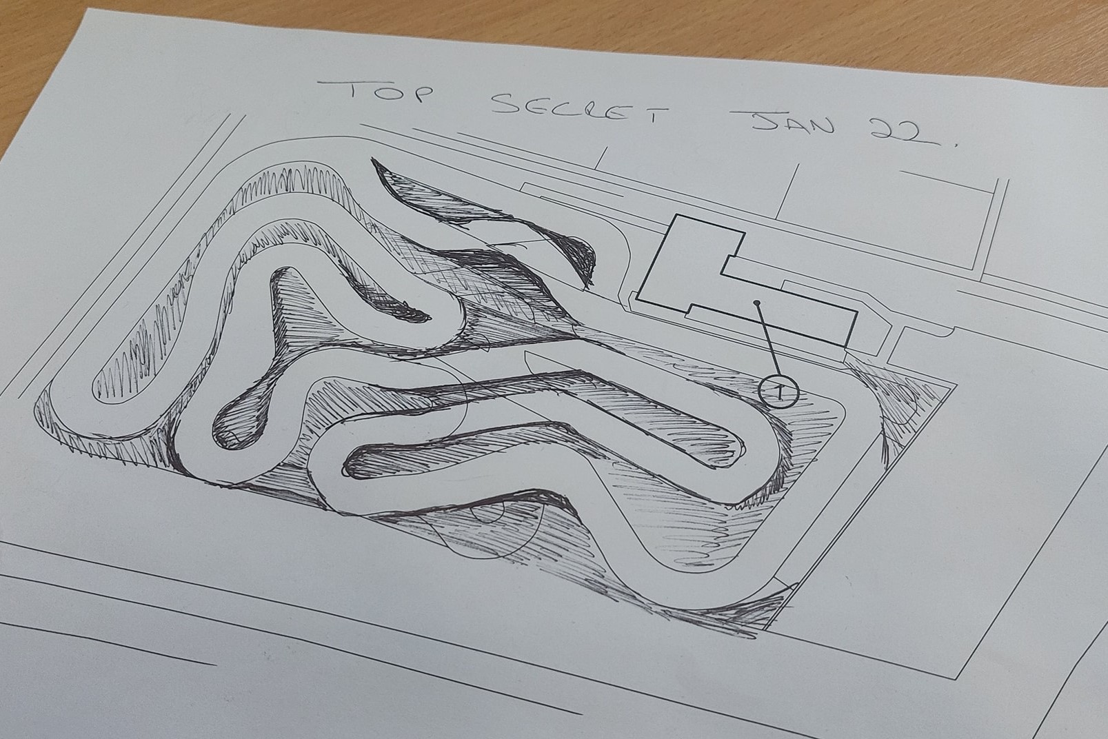 An early drawing of the HullKarting track
