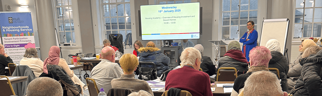 Residents at a tenants meeting