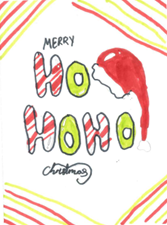 Drawing of a Santa hat with the text Merry ho, ho, ho Christmas next to it