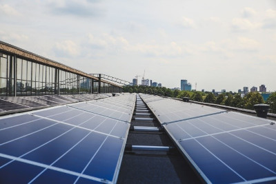 Picture of rooftop mounted solar panels